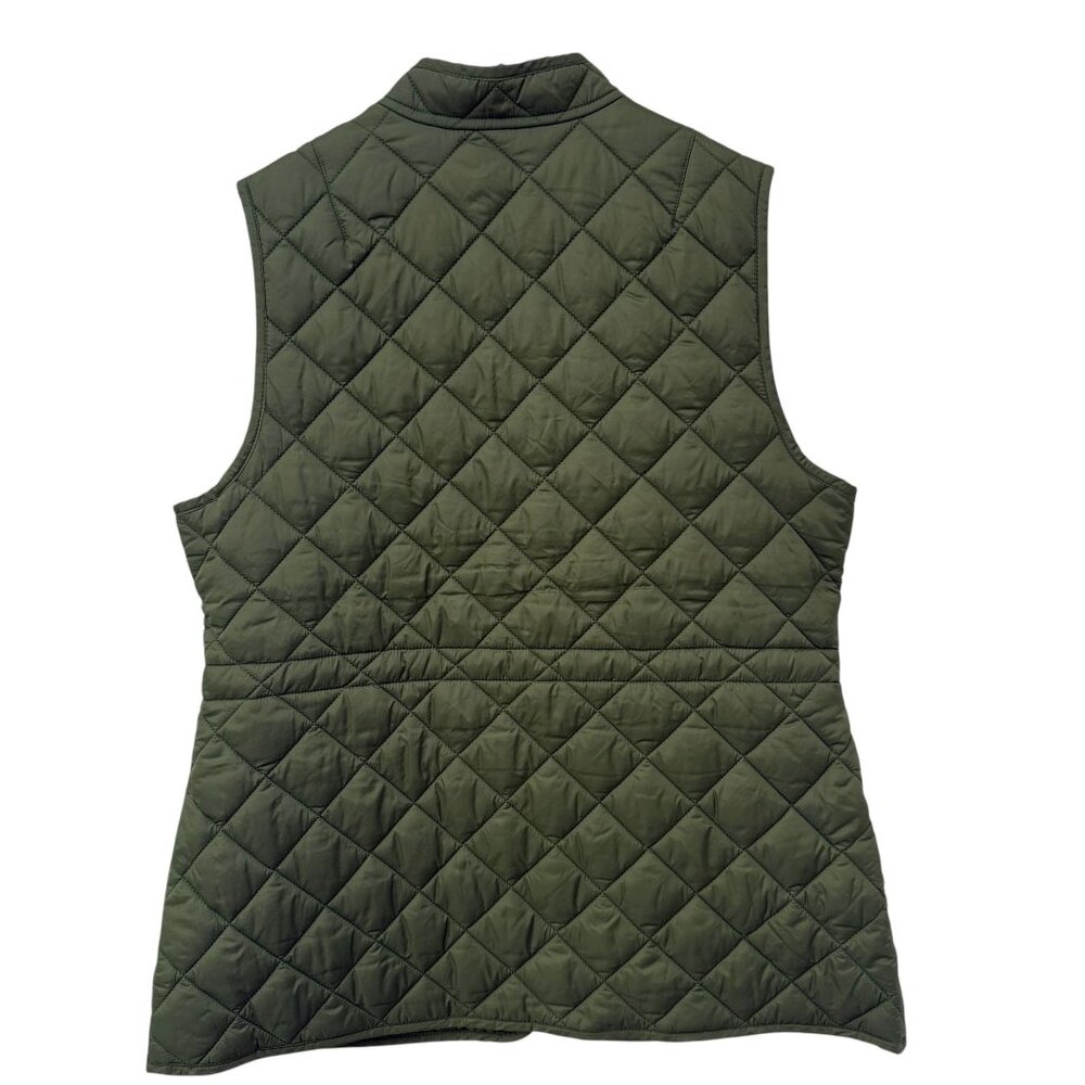 LANDS END Womens Quilted Vest Medium Olive Green Button Front Utility Preppy NWT - Picture 4 of 10